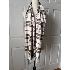 V. Fraas Cashmink Tartan Plaid Red White Tan Scarf | Made in Germany